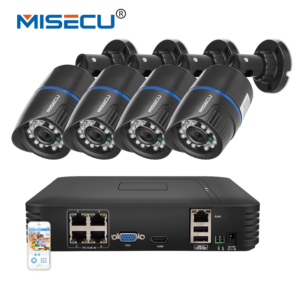 Goedkoop MISECU 4CH POE 1080 p NVR Cloud 1080 p 1 tb 1.3mp PoE IP 960 p Waterdichte PoE Camera P2P HDMI Cctv systeem Surveillance nachtzicht
