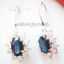 Серьги-капли с натуральным сапфиром,, Стерлинговое Серебро 925 пробы, 1ct* 2шт, драгоценный камень, хорошее ювелирное изделие для мужчин или женщин C14092919