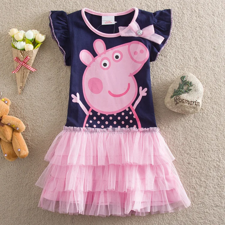 

Girl Summer Autumn Tutu Dress Cute Cartoon Pig Print Cotton Short Long Sleeve Princess Dress for Girl Birthday Gift