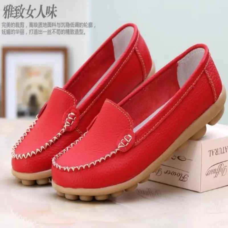 font b Women b font shoes flat shoes Genuine Leather flats big size 34 41