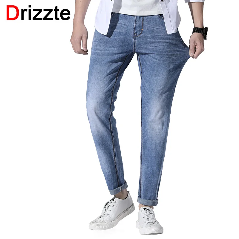 

Drizzte Summer Men Jeans Straight Fit Light Blue Stretch Comfortable Brand Pants Casual Size 28 to 40 42 44 46