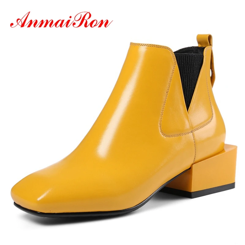 

AnmaiRon Basic Square Toe Slip-On Ankle Boots Women Boots Botines Mujer 2018 Bella Hadid Size 34-39 ZYL1421