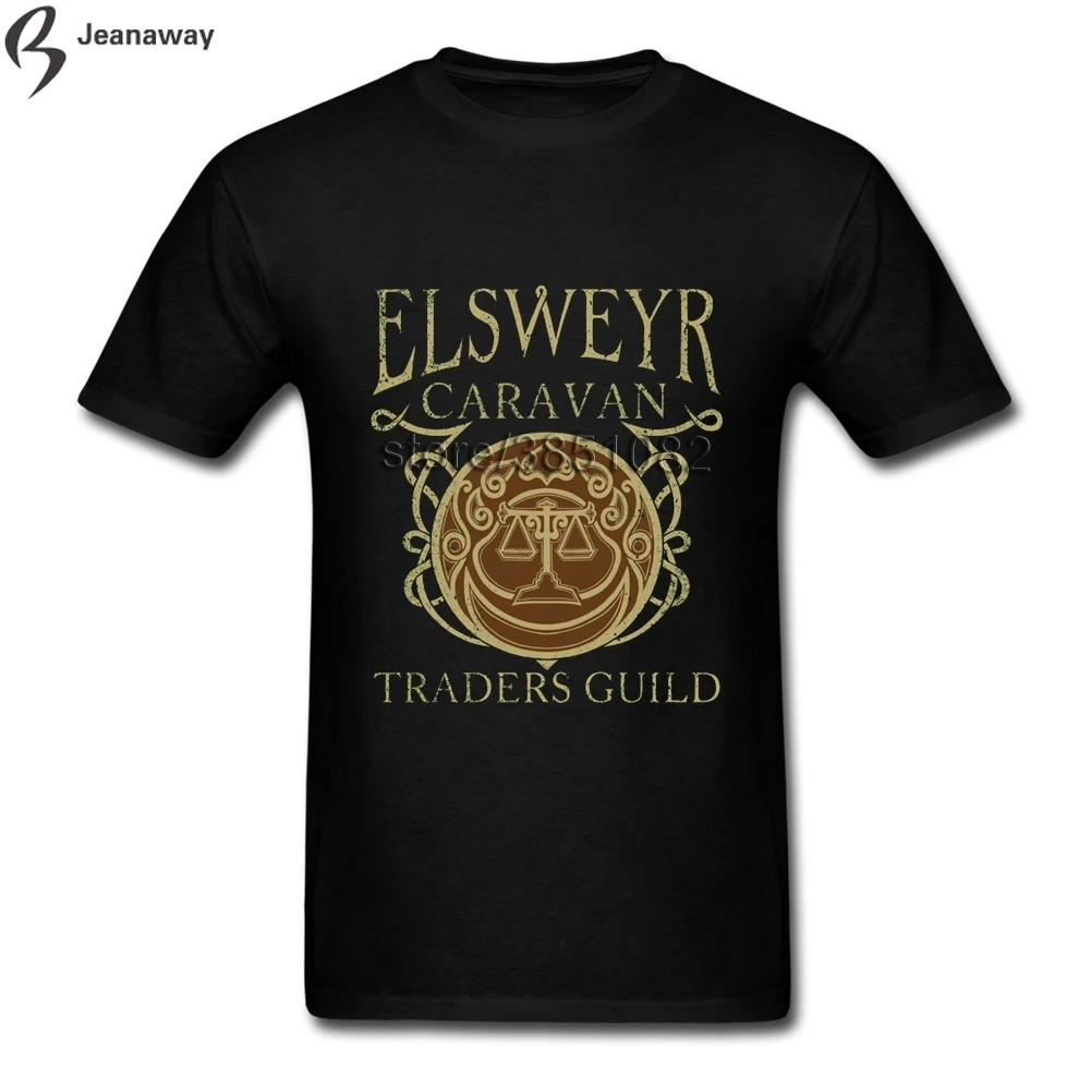 Модные Дизайн Elsweyr трейдеров гильдии человека Топ короткий рукав CrewNeck хлопок Для