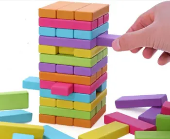 

Candice guo wooden toy wood block colorful tower domino stacker extract high game kid birthday gift christmas present 54pcs/set