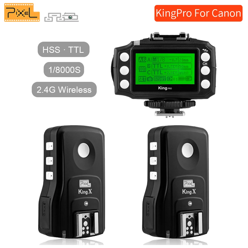 

Pixel King Pro 2x Transceivers +1x Transmitter Set For Canon 1100D 5D3 DSLR Camera Wireless 2.4G TTL 1/8000S HSS Flash Trigger