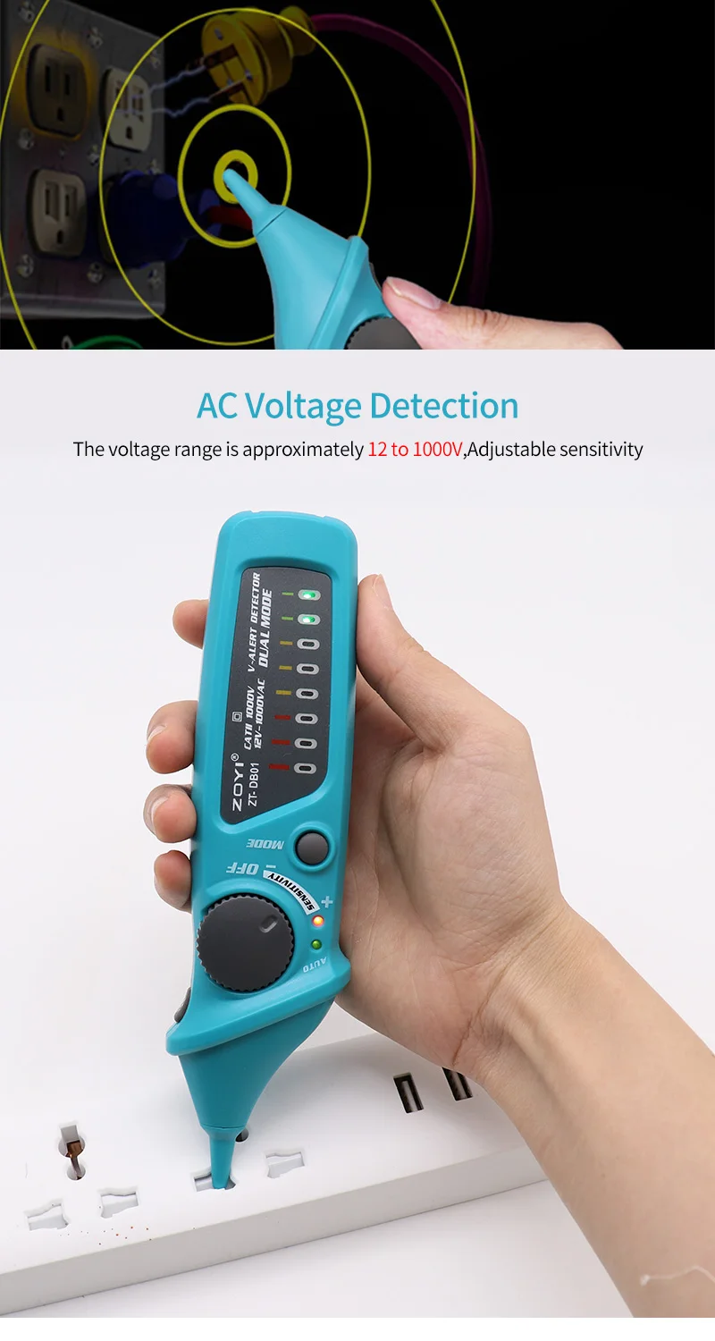 ZOYI ZT-DB01 Бесконтактный детектор напряжения переменного тока тестер напряжения ручка с светодиодный светильник индикатор напряжения 12-1000 В Регулируемая чувствительность