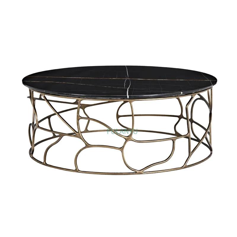 Round marble coffee table American antique paint Round marble coffee table American antique paint