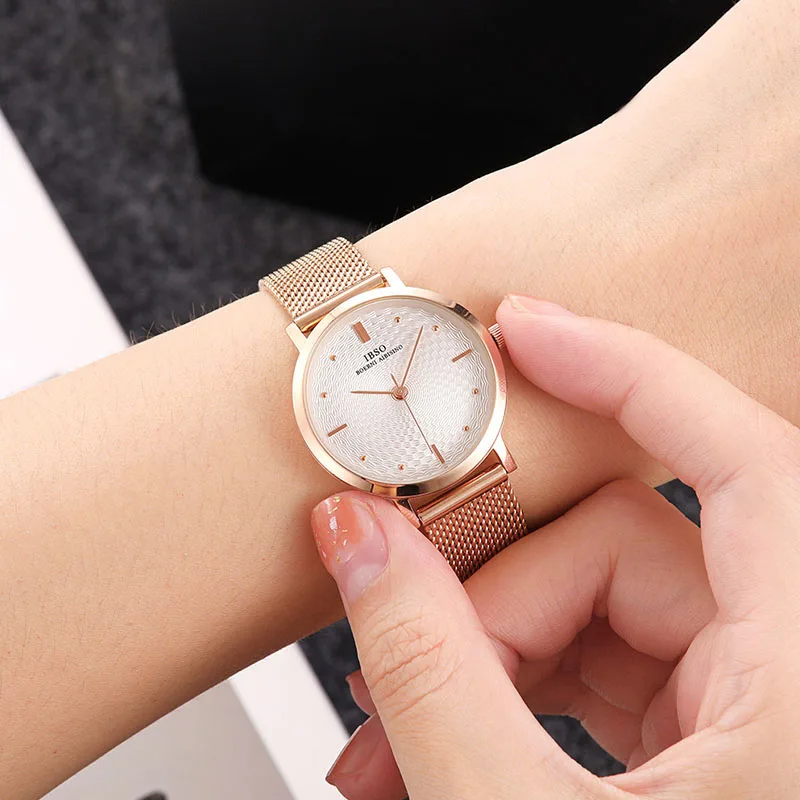 IBSO Top Brand Women's Watches Fashion Ultra thin Stainless Steel Mesh Strap Quartz Clock Hours Ladies Watch Relogio Masculin IBSO Top Brand Women's Watches Fashion Ultra thin Stainless Steel Mesh Strap Quartz Clock Hours Ladies Watch Relogio Masculin