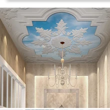Wellyu пользовательские большие обои 3d обои Европейский гипсовая линия рельеф голубое небо белые облака креативный Потолочный фон 3d обои