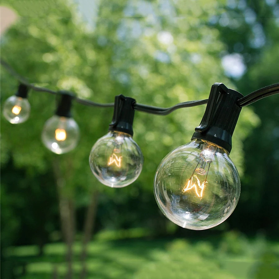 

7.6M 25pcs G40 Led globe bulb led string lights Commercial Grade waterproof led ball string E12 filament bulbs for Garden