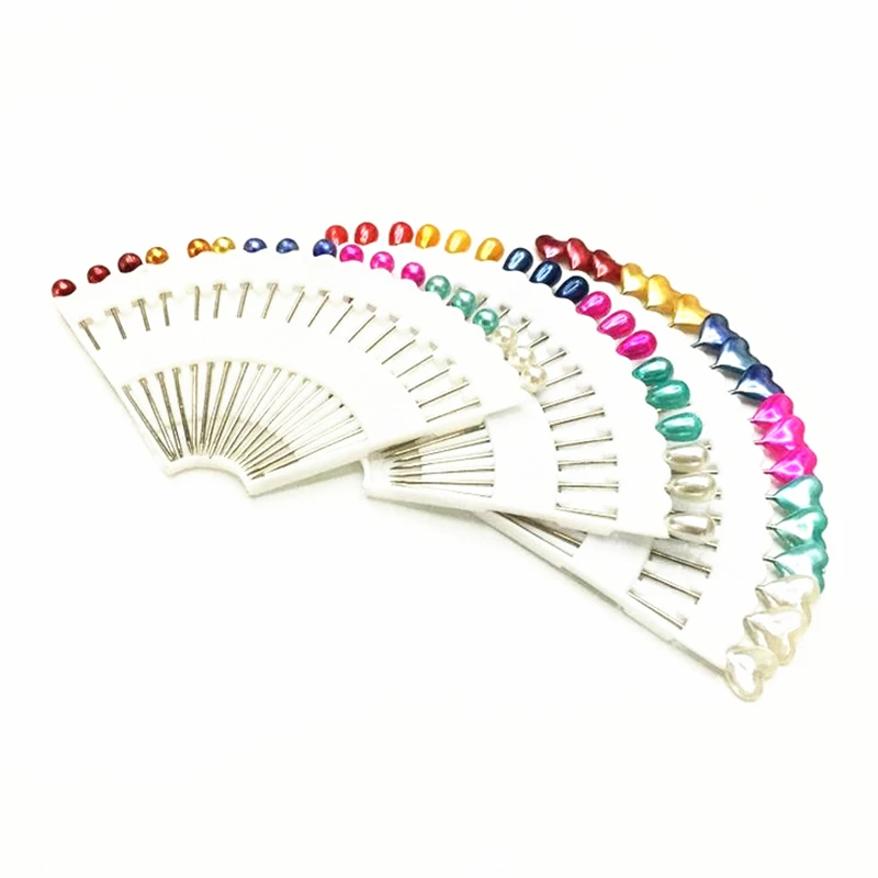 

DoreenBeads 54 PCs Colorful Heart Flower Round Head Clothing Pin Dressmaking Imitation Pearl Sewing Pin DIY Decoration At Random