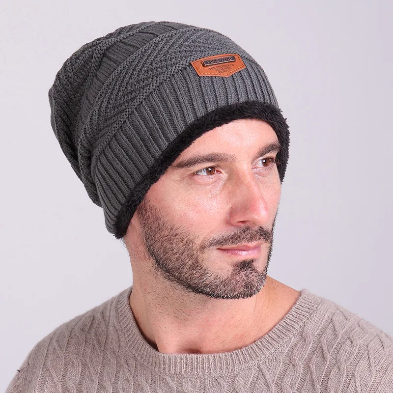 [AETRENDS] Зимние шапки-бини для мужчин, теплая вязаная шапка с бархатом внутри, 6 цветов, доступны Z-1325
