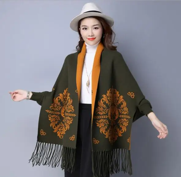 

2018 new in double use women winter cashmere pashmina flower print with sleeve