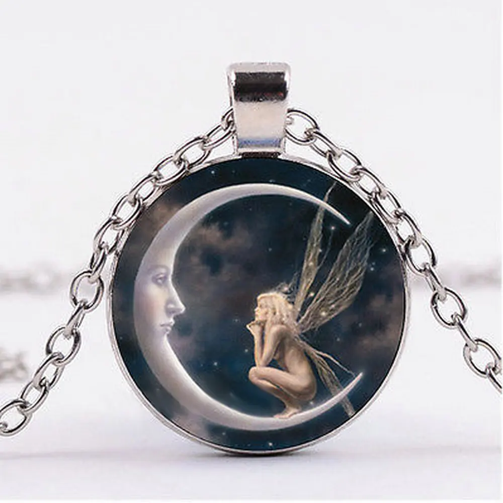 

Fashion Women Girl Fairy Fairy Time Glass Moon Pendant Long Chain Necklace Party Sweater Lucky Necklaces Jewelry