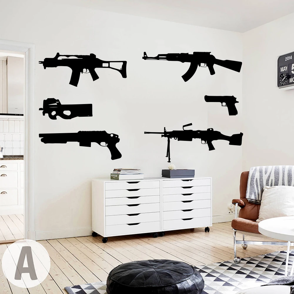 Set Of 6 Guns Wall Decal  Kids Room Boy Room Ak 47 Weapon Army Solider Military Wall Sticker Bedroom Play Room Vinyl Home Decor (4)