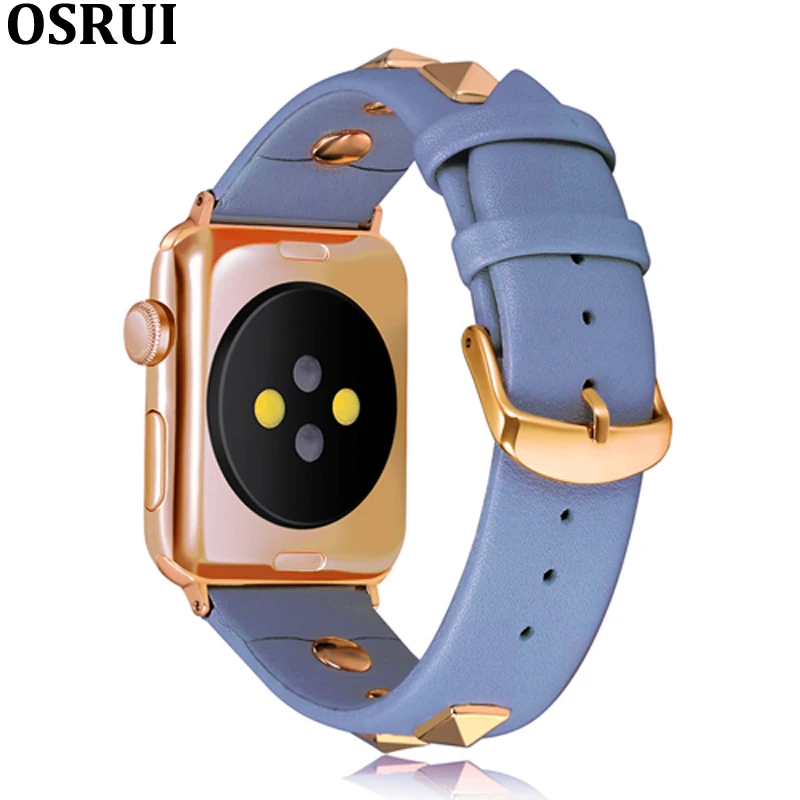 

Leather strap for Apple watch band 4 44mm 40mm iwatch bands correa 42mm 38mm rivets wrist bracelet series 3 2 watch Accessories