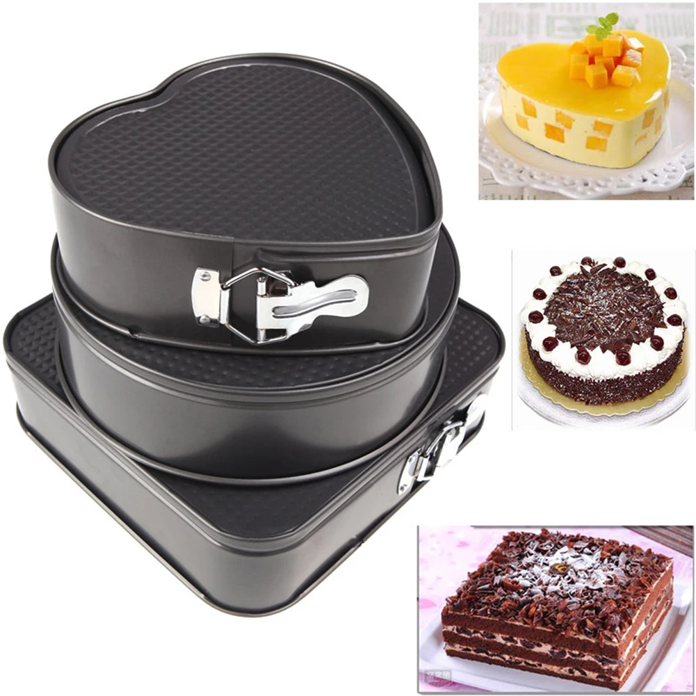 

3Pcs/set Metal Cake Baking Pan Round Square Heart Shaped Non Stick Oven Baking Trays Cake Mold Bakeware Baking Tools