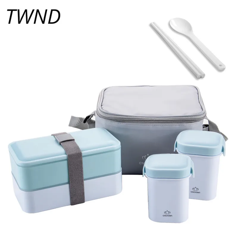 

Japan style bento box student office lunch box portable microwaveble PP tableware with bags soup box spoons chopsticks 20