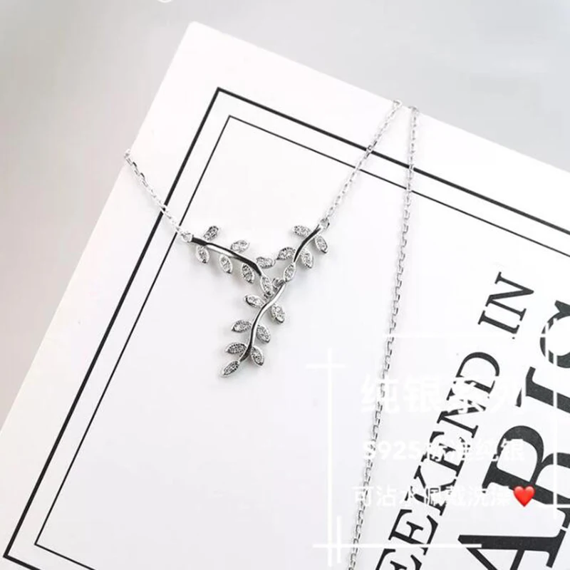 

XIYANIKE S925 Sterling Silver Tree Leaf Olives Creative Clavicle Chain Rhinestone Fashion Jewelry For Women New Products VNS8421