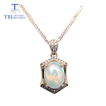 TBJ ,Natural ethopian opal oval cut 8*10  pendants with chain in 925 sterling silver gemstone necklace with gift box