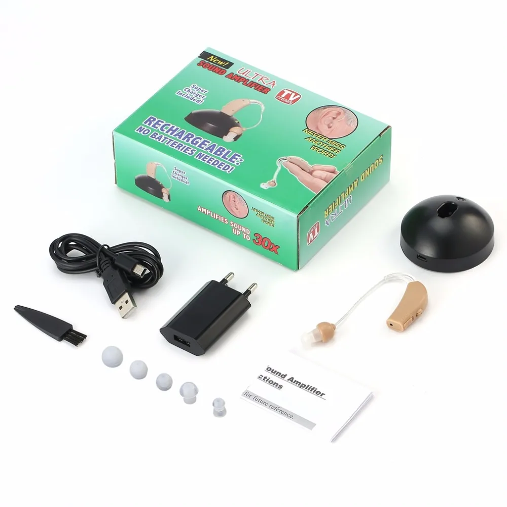 New Rechargeable ear hearing aid mini device ear amplifier digital hearing aids behind the ear for deaf elderly acustico EU plug