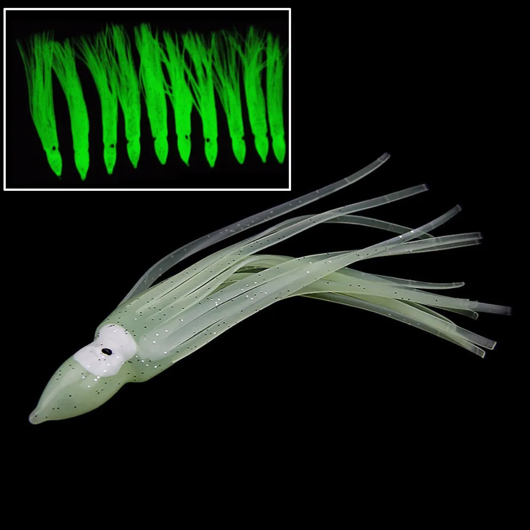 10Pcs/Lot Soft Octopus Fishing Lures For Jigs Mixed Color Luminous Octopus Skirts Bait Soft Fishing Lure Jigging Hooks 16cm/8.2g