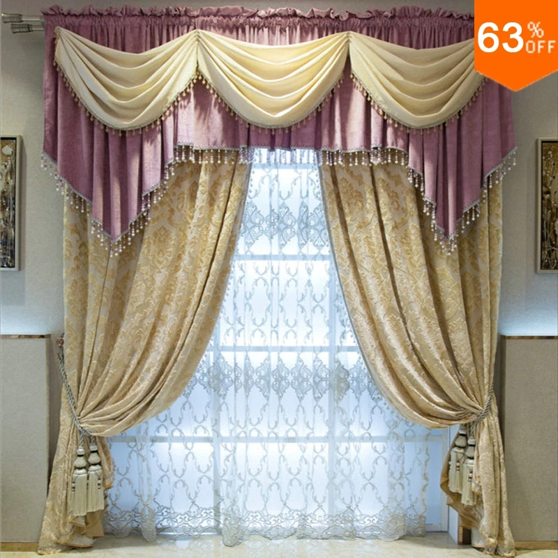 Buy Double Rod Stick Pink and golden patchwork curtains of hotel Hall Curtain
