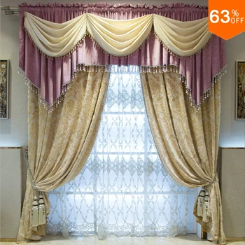 

Double Rod Stick Pink and golden patchwork curtains of hotel Hall Curtain Classic elegant Living Room Curtains of new Bedroom