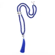108 lapis lazuli de piedra Natural Collar largo borla collar de mala yoga Jewelry 8mm grano