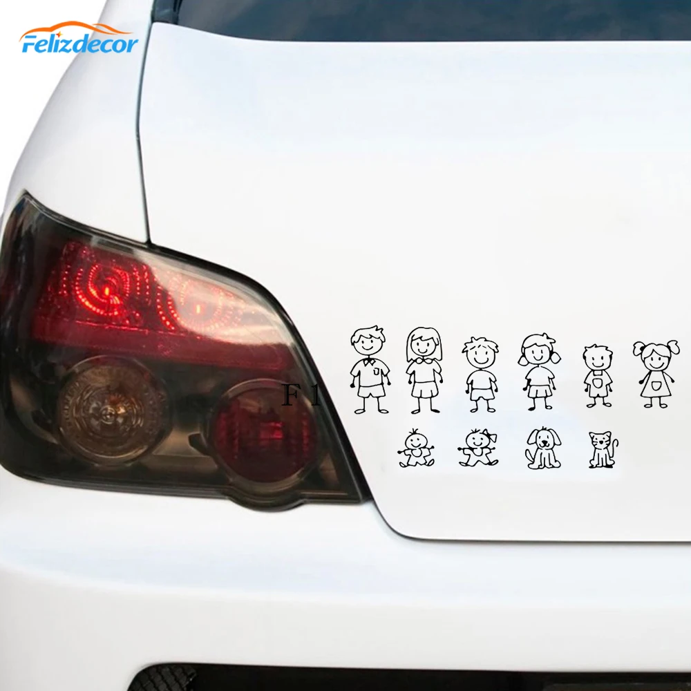 16cm wide Family Svg Car Decals Father, mother, daughter, son and dog stick figure family Self-sticking Figure Car Sticker L1039