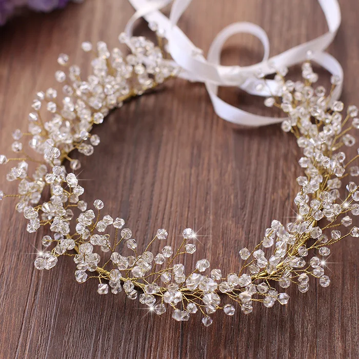 

QIARSOYOO Crystal Bride Headdress  Korean Styles White  Wedding Crown Hair Accessories Flower Headband for Women