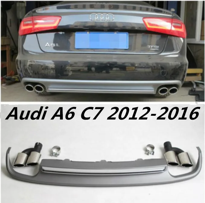 

4 Outlet PP Rear Bumper Diffuser with Exhaust Tips For Audi A6 C7 2012 2013 2014 2015 BY EMS