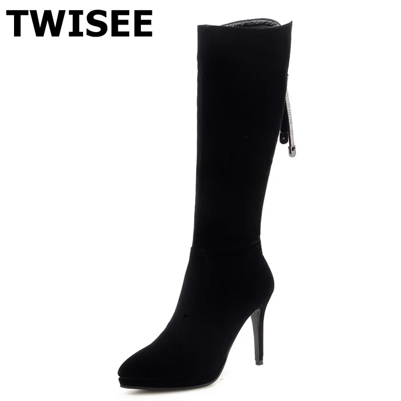 

women kenn high boots new style zapatos mujer Pumps fashion point toe flock leather shoes woman casual shoes comfort