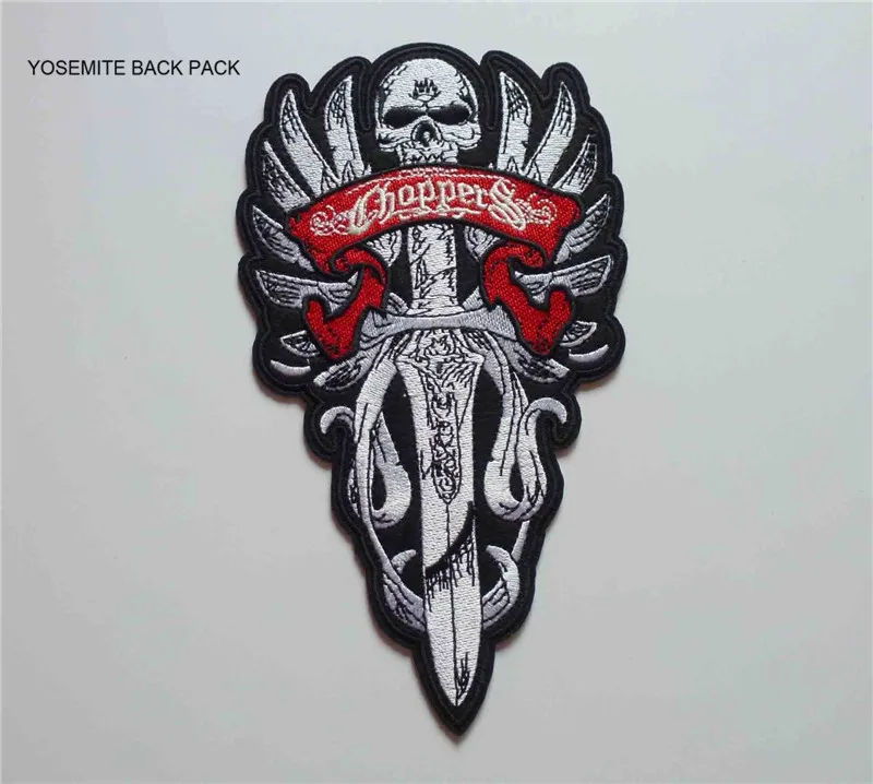 

Embroidered Ponk rocket SKULL SWORD DAGGER WINGS patches Iron-on Motorcycle MC Biker Patches Vest Jacket Rocker