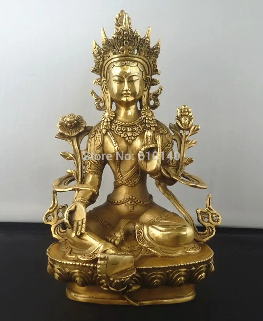 

Tibetan Buddhism Copper Green Tara God Godness Kwan-yin Buddha Statue
