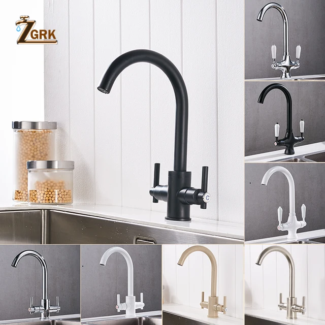 Cheap ZGRK Kitchen Faucets Black Dual Handle Pull Out Kitchen Tap Single Hole Handle Swivel Degree Water Mixer Tap Mixer Tap CFS5002B