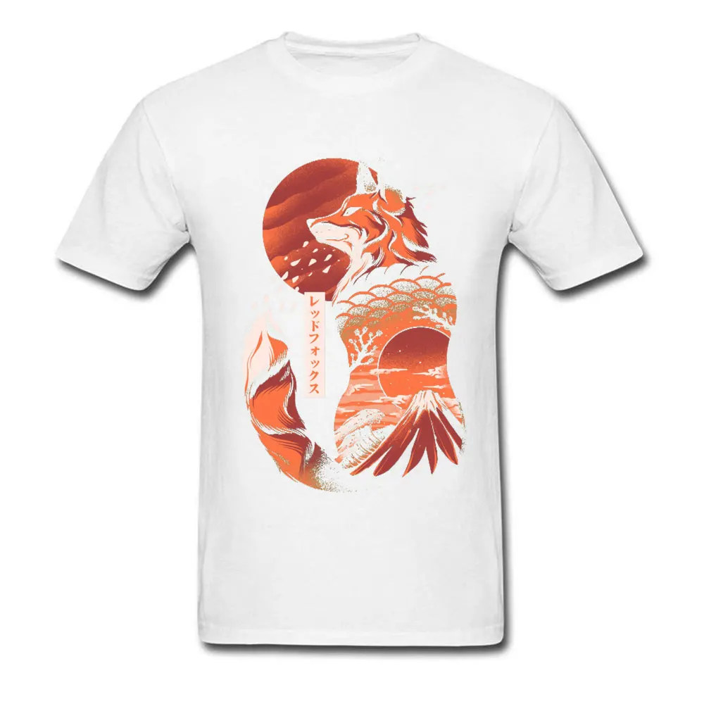 Men's Dominant Simple Style Tops & Tees Round Collar Lovers Day 100% Cotton T Shirt Funny Short Sleeve Japanese-Fox Tees Japanese-Fox white