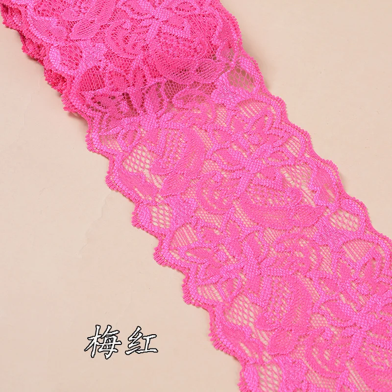 8 см Мягкая элегантная эластичная кружевная отделка тканевые ленты лента для самостоятельного пошива одежды аксессуары свадебное украшение белая кружевная отделка - Цвет: Розово-красный