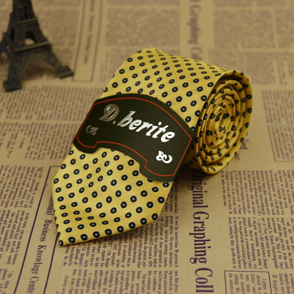 

New Men's Tie Jacquard Woven Necktie Silk Skinny Style 3.15" Width Yellow Polka Dots JS20