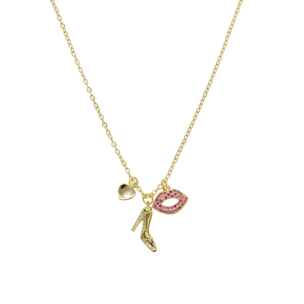 

41+5cm chain Necklace For Women heart pendant Lover's High Heels Gold Color Pendant Necklace Engagement Jewelry