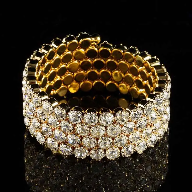 Роскошный свадебный браслет, шикарный браслет, большие AB Стразы, браслеты для женщин, 1-5 строк, Серебряное золотое покрытие, аксессуары для свадьбы - Окраска металла: 4 ROWS GOLDEN