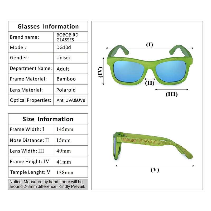 BOBO BIRD DG010d-e Green Bamboo Frame With Laser Logo and Patter Polarized Sunglasses (35)