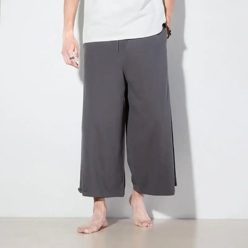 

Plain Color Elastic Waist Linen Wide Leg Pants Men Plus Size 4XL 5XL Loose Fit Lounge Pants Casual Workout Summer Hemp Trousers