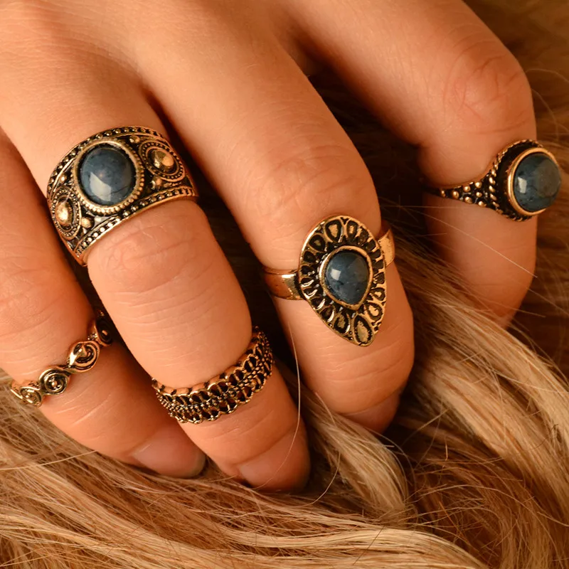 R052 5 шт./компл. миди Фотоэлементы для женщин Уникальные турецкий панк Anillos 2017 новое