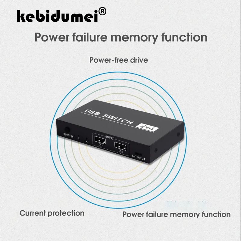 Kebidumei USB переключатель 2x4 2 порта ПК обмен 4 устройства для принтера клавиатура мышь монитор селектор USB 2,0 KVM переключатели