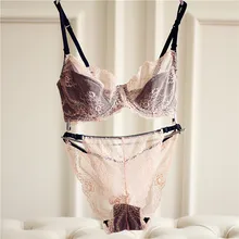Хит, цветочный прозрачный кружевной комплект с бюстгальтером, вышивка, глубокий v-образный вырез, чашка 3/4, женское нижнее белье, комплект кружевного нижнего белья с эффектом пуш-ап