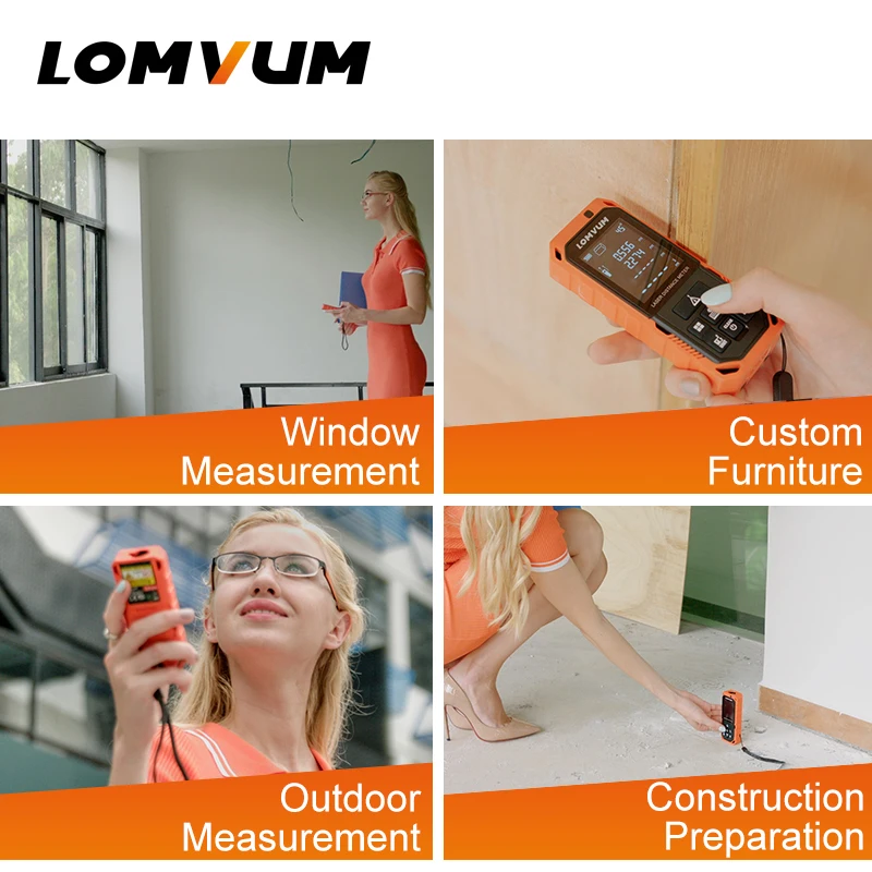 LOMVUM New Arrival 100M LD Rangefinders Digital Rechargeable Battery Auto Level Laser Distance Meter Measurement Instruments