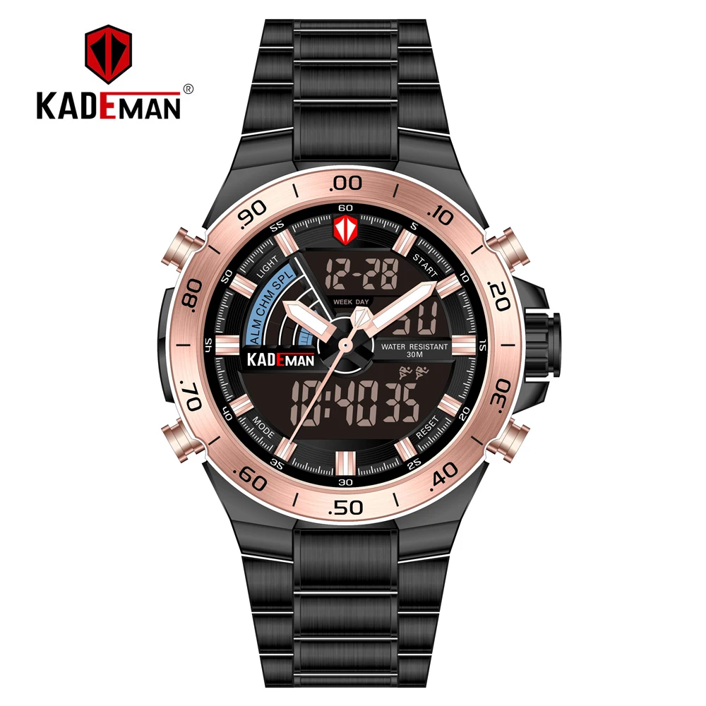 

KADEMAN Men Watches Dual Display Sport Military TOP Brand Luxury Waterproof Wristwatch New Man Stainless Steel Relogio Masculino