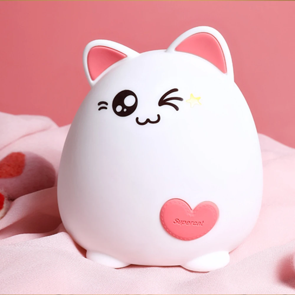 

7 Colors Changing Dimmable Soft Nursery Baby Night Light, Decorative USB Rechargeable Silicone Animal Cat Indoor Lamp for Kids