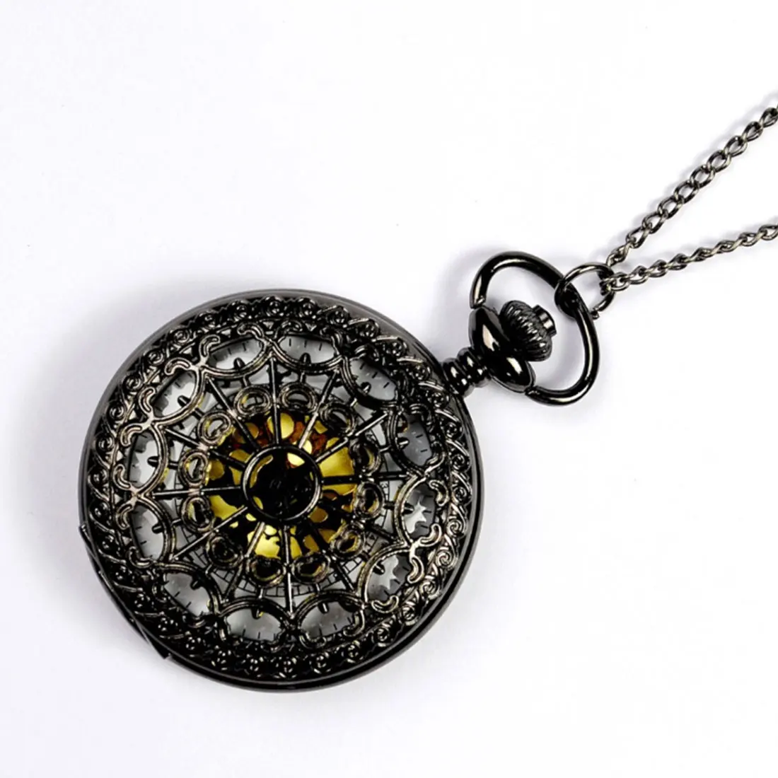 Retro Wild Quartz Large Black Pocket Watch Classic Fashion Hollow Spider Web Table Men And Women Antique Gift Temperament Watch